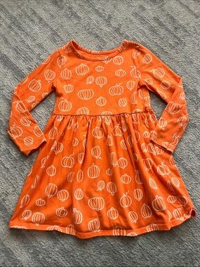 Cat & Jack Orange Pumpkin-Print Long Sleeve Dress